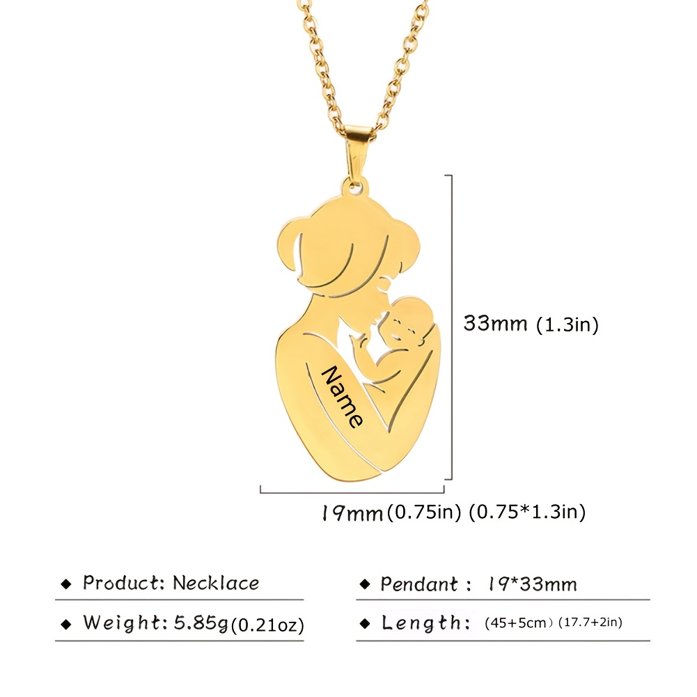 TEMU 1pc Personalized Engraved Name & Date Pendant Necklace - Best Mother's Day, Christmas, Birthday Gift For Mom - Elegant Stainless Steel Jewelry