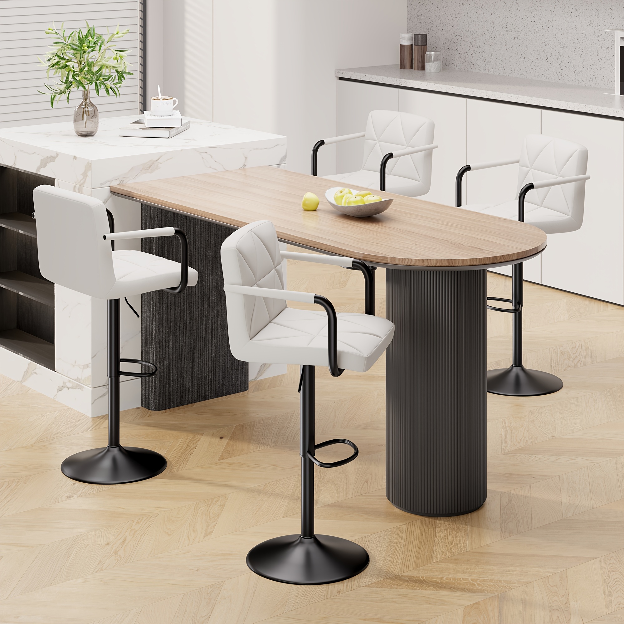 Bar Stools Set Of 2/4, Ergonomic Padded Bar Stools With Backrest, With Armrests, Adjustable Bar Chairs For Dining Room, Restaurant, Kitchen Island, Local Warehouse