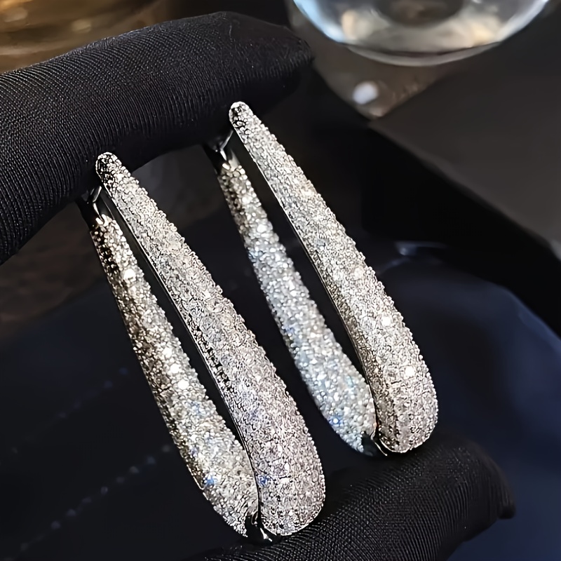 

Style Cubic Zirconia Hoop Earrings For Women - Synthetic Zirconia, White Gold Plated, Nickel-free Copper, Hypoallergenic, Comfortable Wear,