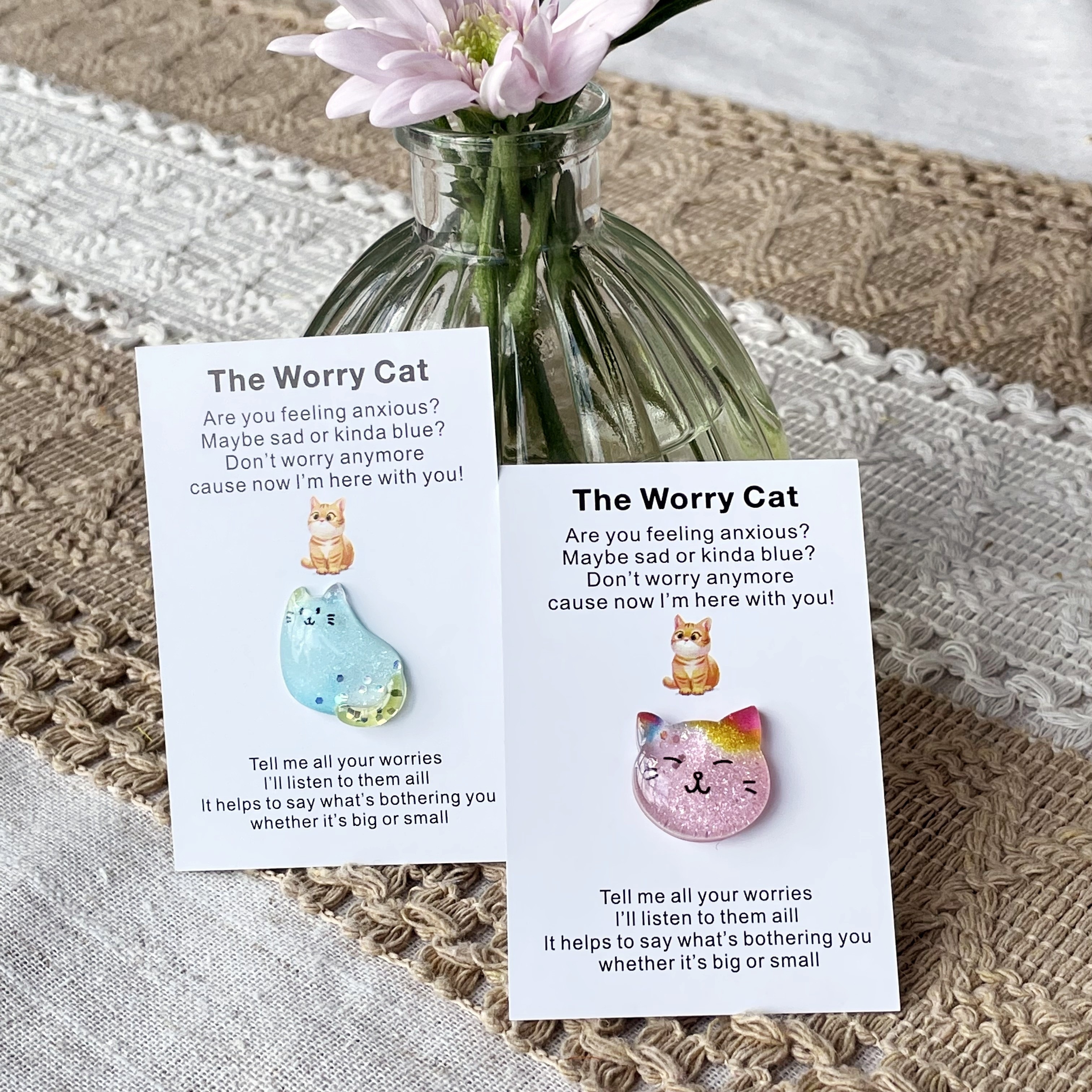 

the Worry Cat" Pocket Hug Card: Comforting Animal-themed Card For Anyone Feeling Anxious, Sad, Or Blue