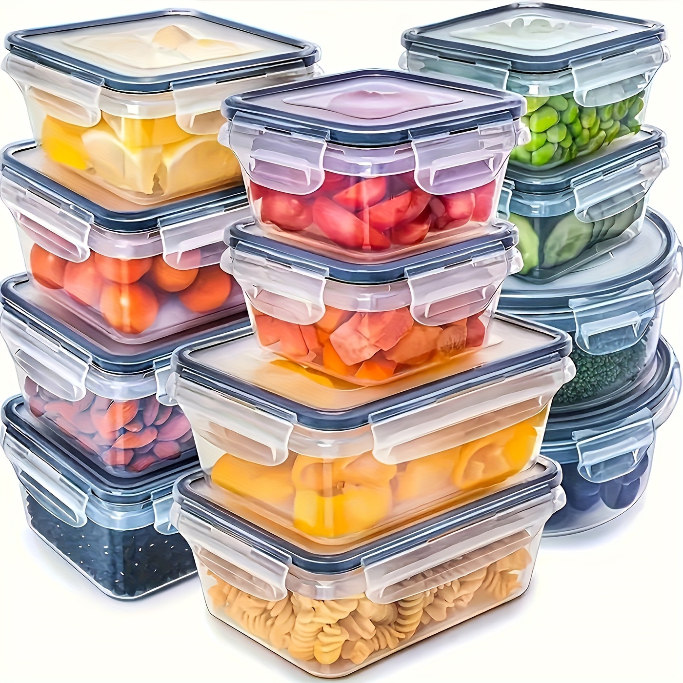 

24 Storage Containers, Food Grade Plastic Jars, Multifunctional Food Storage Box With Lid, 12 + 12 Boxes For , Meat, Eggs, Ginger, Garlic And , Kitchen Storage And Storage, Kitchen Accessories