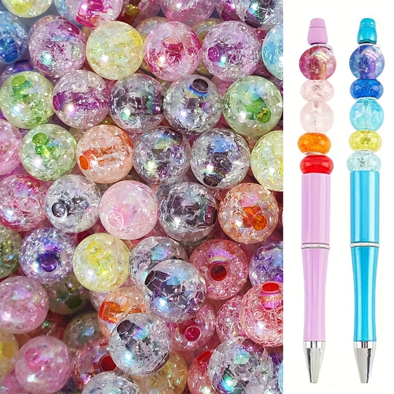 

40 Pcs 16mm Acrylic Crackled Beads, Multicolor Transparent Round Beads For Diy Jewelry Making And Pen Accessories With Straight Holes