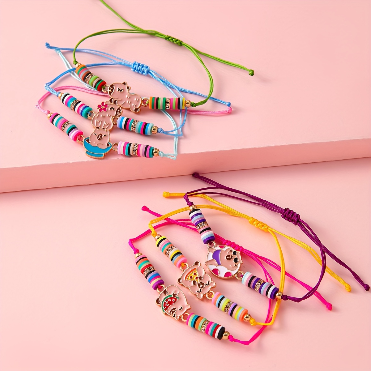 6pcs Capybara Cute Pendant Bracelet Set, Friendship Gift