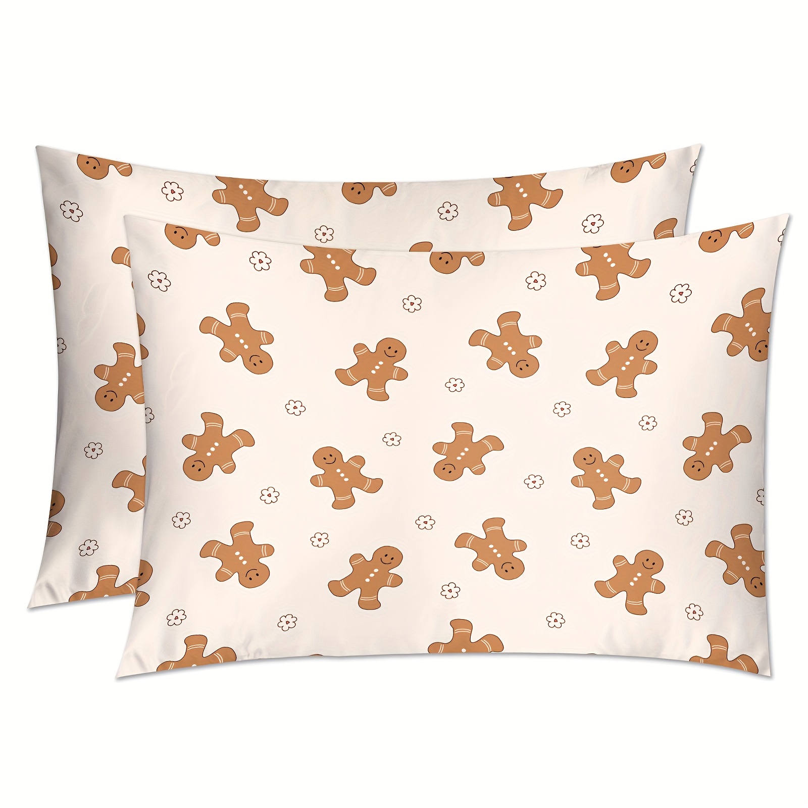 

Set Of 2 Satin Pillowcases With Christmas Gingerbread Man Print – Envelope Closure, Machine Washable, Digital Print, 100% Polyester, Lightweight 80-85g Fabric