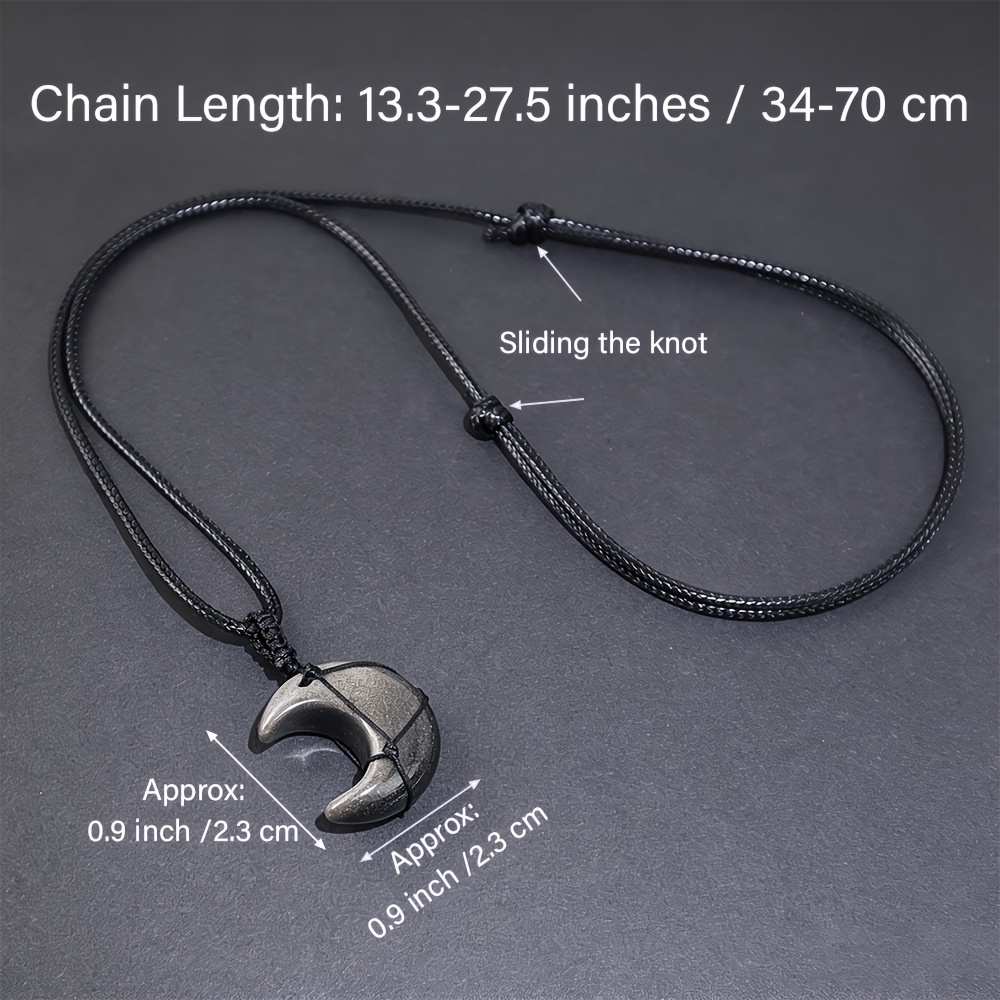 Natural Stone Moon Pendant Necklace, Adjustable Wax Rope