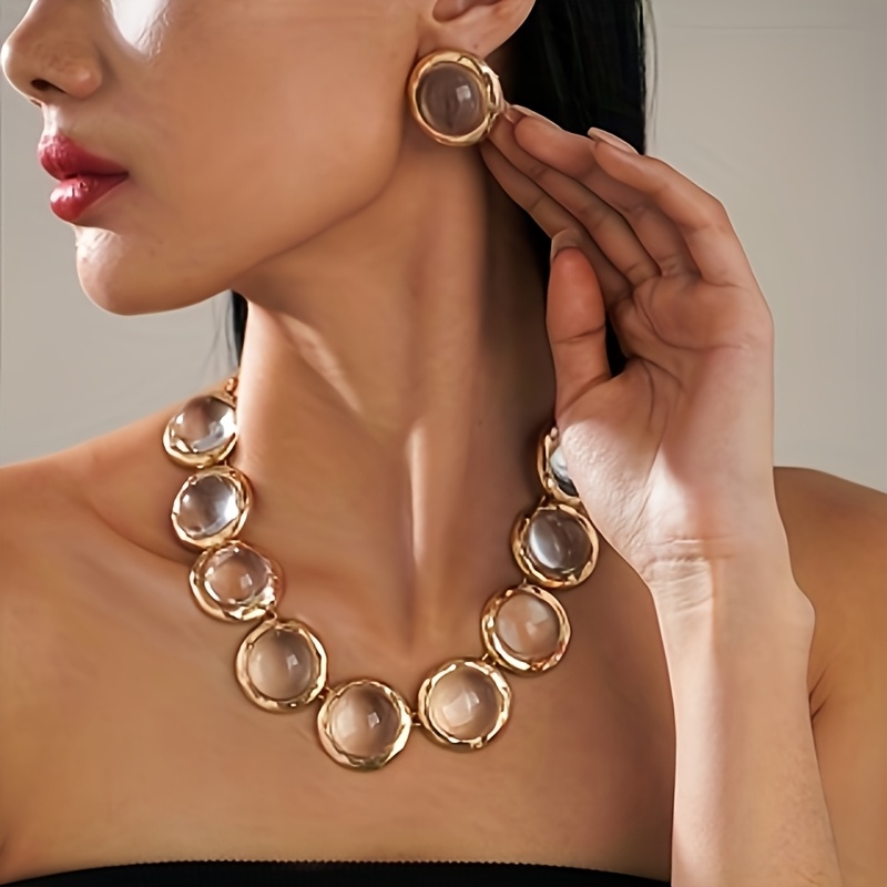 Geometric Round Acrylic Necklace Earring Set