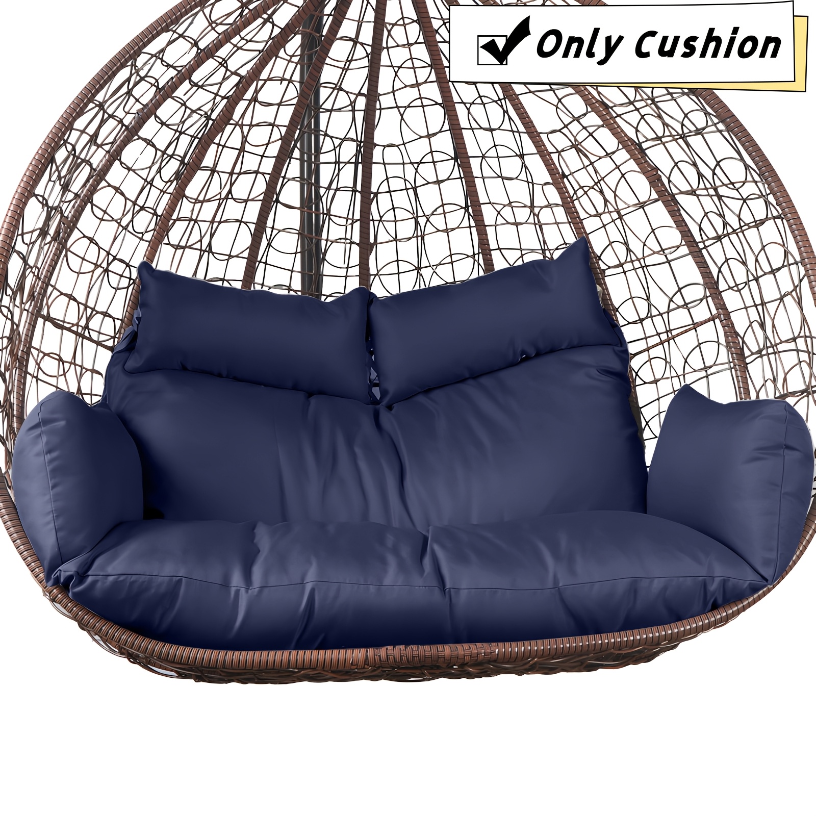 Extra Thick Egg Chair Cushion – Waterproof, UV-Resistant, 6.3” PP Cotton Fill With Ties | Fits Most Double Swing Chairs (59x39in, Dark Blue)