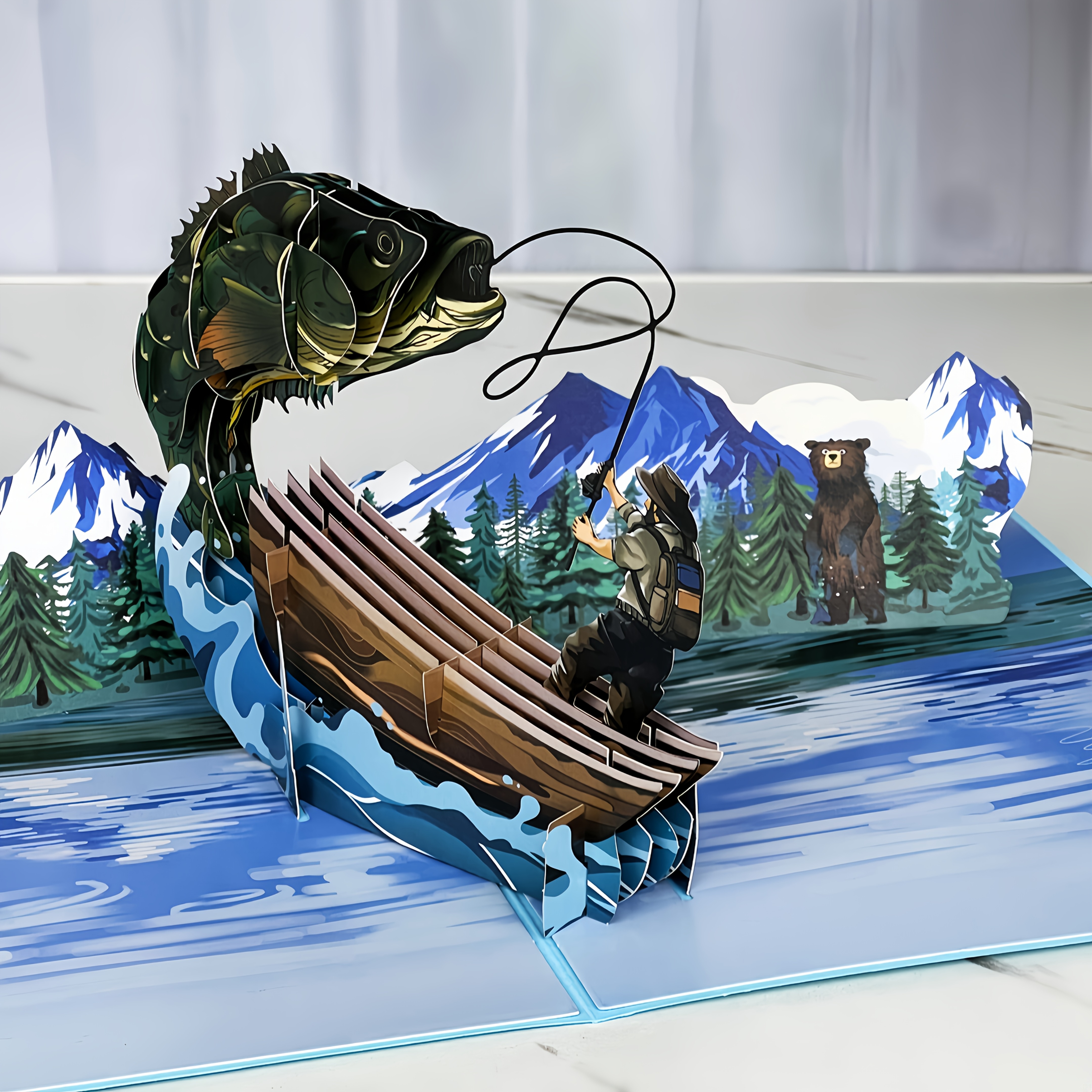 E-shop 1 Stück Pop-Up 3D-Grußkarte mit Umschlag, Alaska-Anglerdesign, geeignet für Männer/Opa/Papa/Ehemann/Freund/Sohn/Enkel/Sohnbruder/Neffen alle