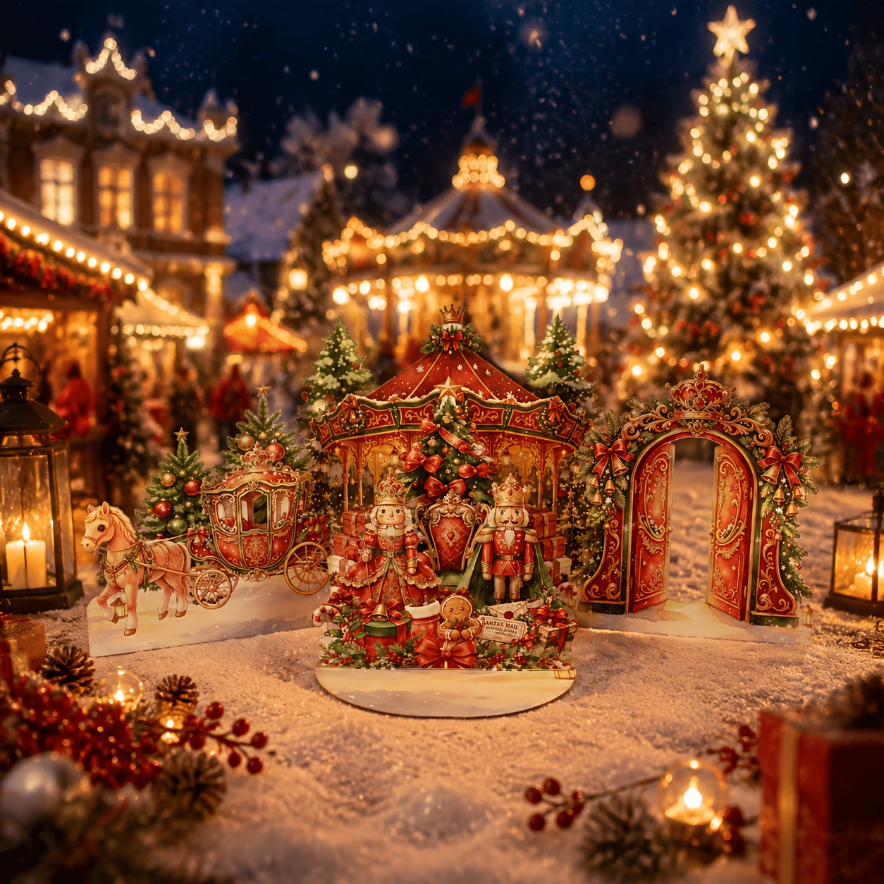TEMU 1 pieza Tarjeta de felicitación pop-up a con puertas dobles y 3D - Adecuada para Navidad, , aniversarios, tarjeta de decoración de mesa para el