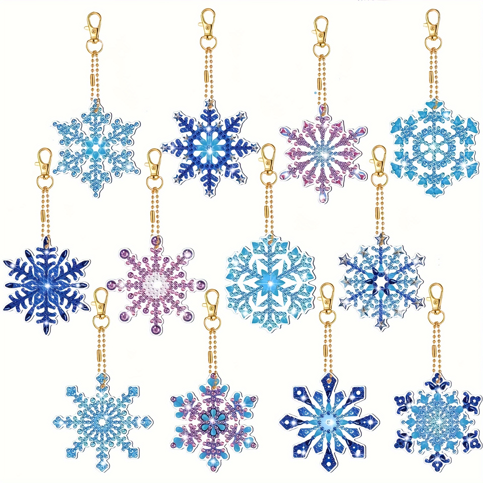 

12-piece Set 5d Diy Diamond Painting Art Kit, Double-sided Snowflake Pendants With Keychains, Irregular Diamond Shape, Acrylic Craft Christmas Party Decorations, Diy Ornaments & Gifts