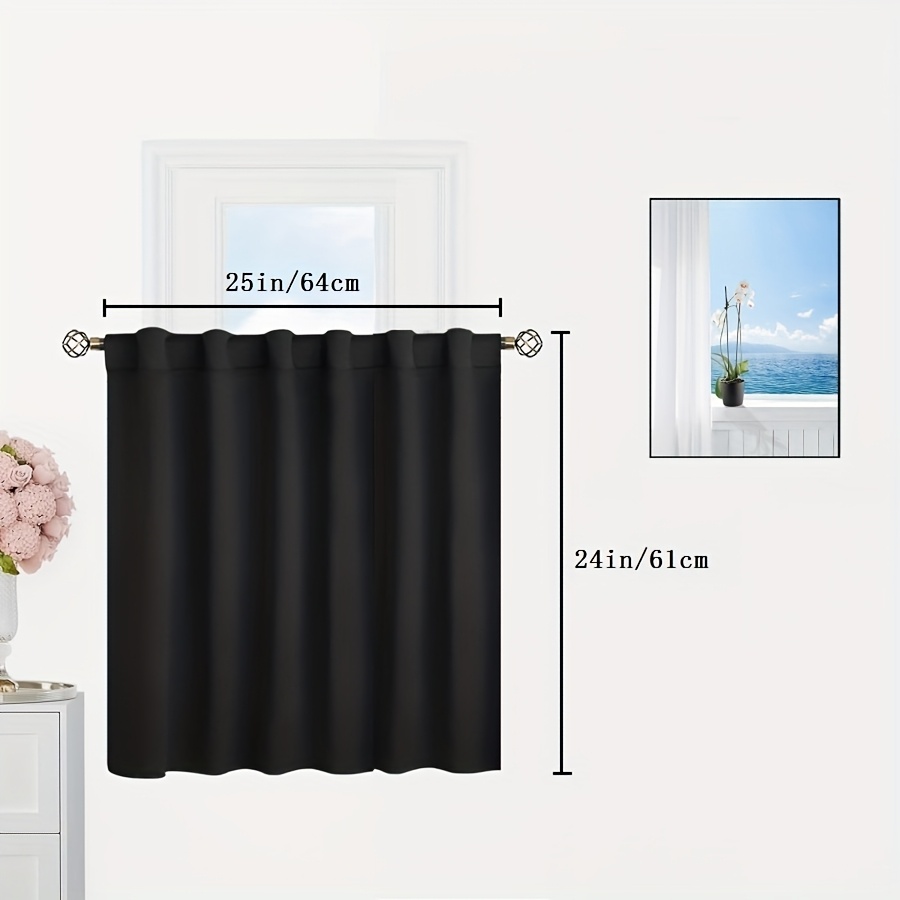 Black Short Blackout Curtains, Small Curtains Rod Pocket Privacy Curtain For Kitchen Bathroom Basement Cabinet Rv, 1 Panel