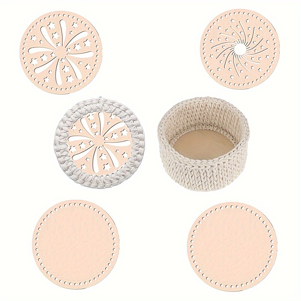 

4pcs Wooden Knitting Basket Templates With Fantasy Pattern & Base - Diy Color Knitting Accessories For Unique Basket Crafting