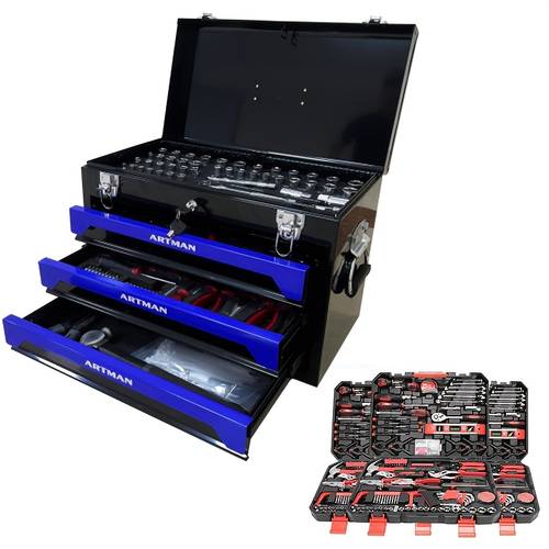 239 439pcs mechanics tool set household tool kit with 3 drawer heavy duty metal box portable tool box for home auto repair