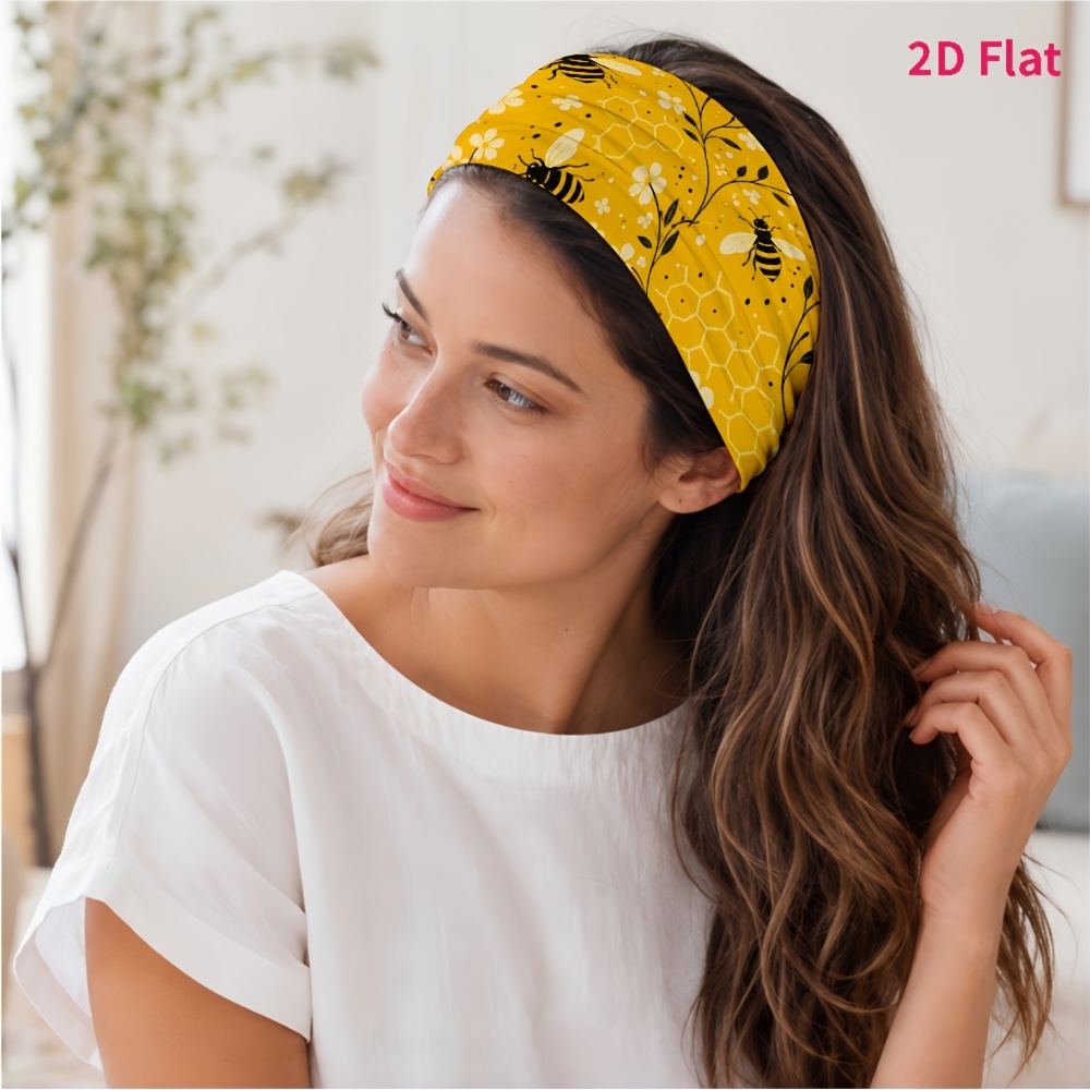 TEMU Bandeau 2D Plat 1pc Nouveau Style, Motif Abeille et Petite Fleur, Adapté pour Yoga/Fitness/Travail /Soin de , Photo /Sortie, Facile et Élégant,