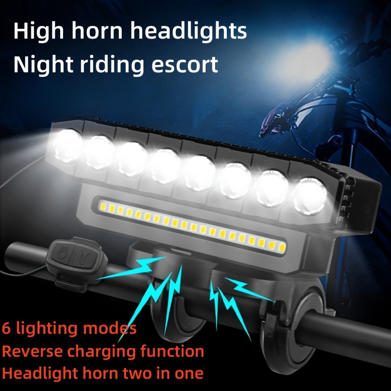 

1pc Multi-function Bicycle Headlight With Horn, 8 Led Usb Rechargeable Bike Light, 6 Modes Cycling Front Lamp, Night Riding Headlamp With Power Indicator, 130db Horn For Mountain & Road Bikes
