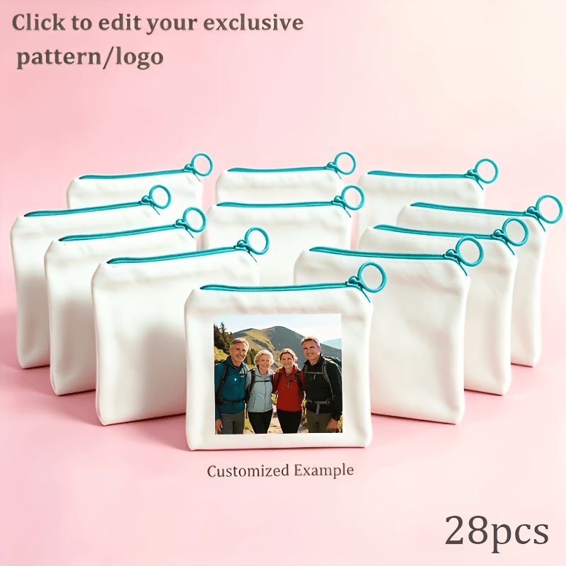 TEMU Gift Her/him 28 Custom-patterned Zipper Gift Bags, Personalized Photo/logo Toiletry Pouches With Ring Design, Fabric Storage For Small Items,