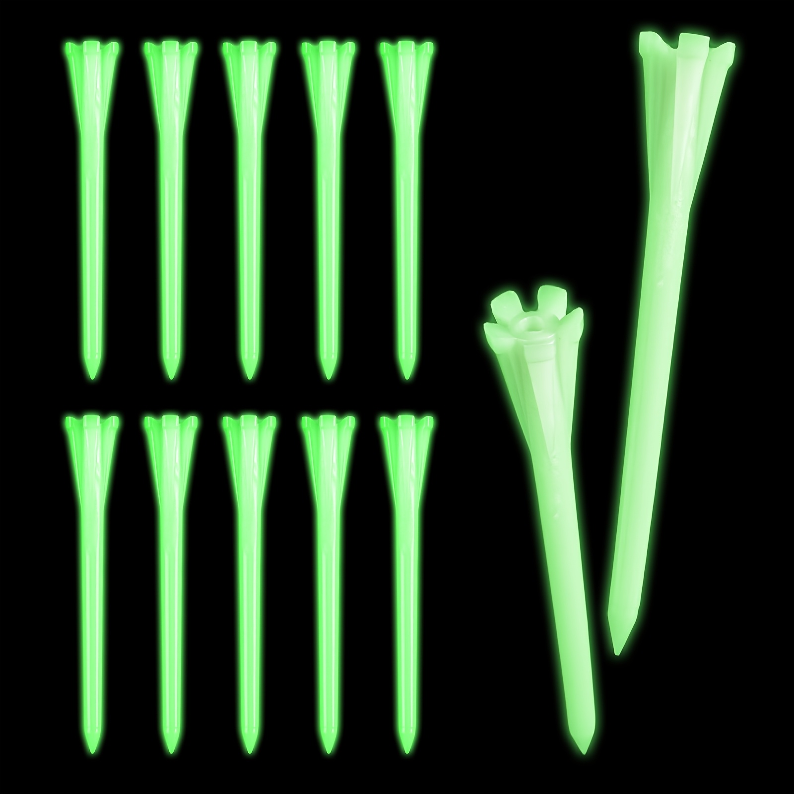 TEMU Lot de 10 tees de phosphorescents, tees lumineux vert fluorescent, tees de professionnels en plastique, adaptés à l'entraînement de nuit, en