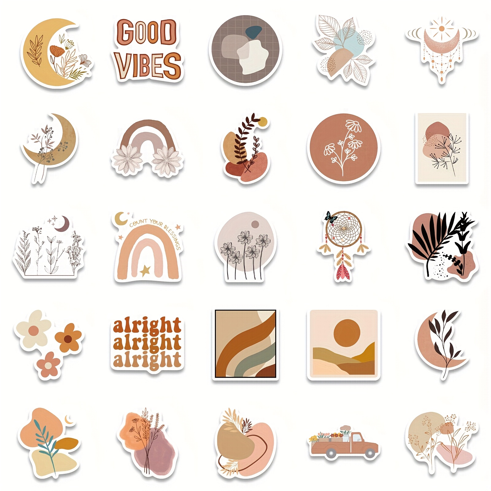 50pcs Boho Cute Aesthetics Stickers Ins Doodle Cartoon Decals Pack Halloween Christmas Decoration Suitcase Bottle Laptop Skateboard Luggage Party Gift