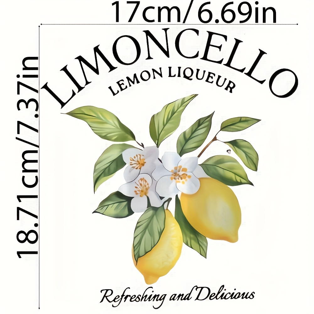 TEMU 3pcs Limoncello Lemon Liqueur Iron-on Decals - & Leaf Design, Durable Washable Vinyl Heat Transfer Stickers For Diy T-shirts, Bags, Backpacks -