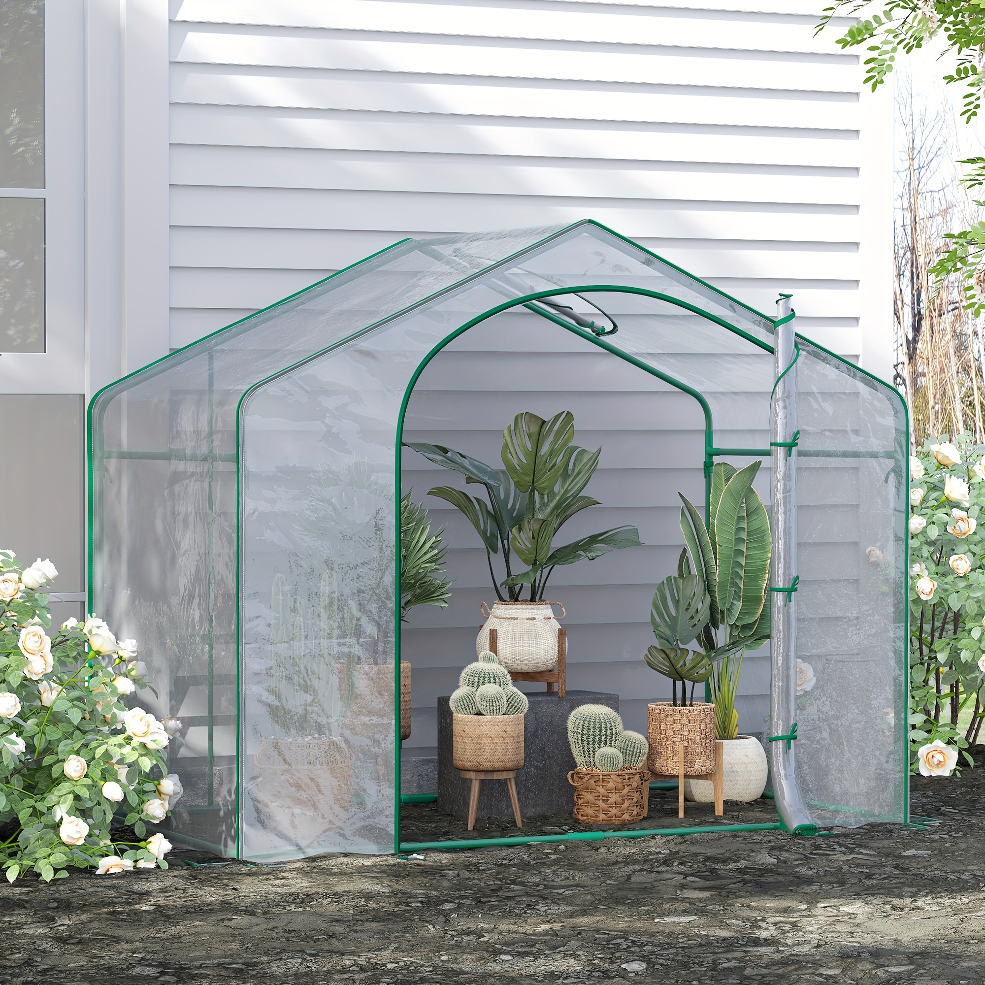 

Outsunny 6' X 3' X 5' Portable Walk-in Greenhouse, Pvc Cover, Garden , Zipper Door, For Flowers, Vegetables, , Tropical Plants