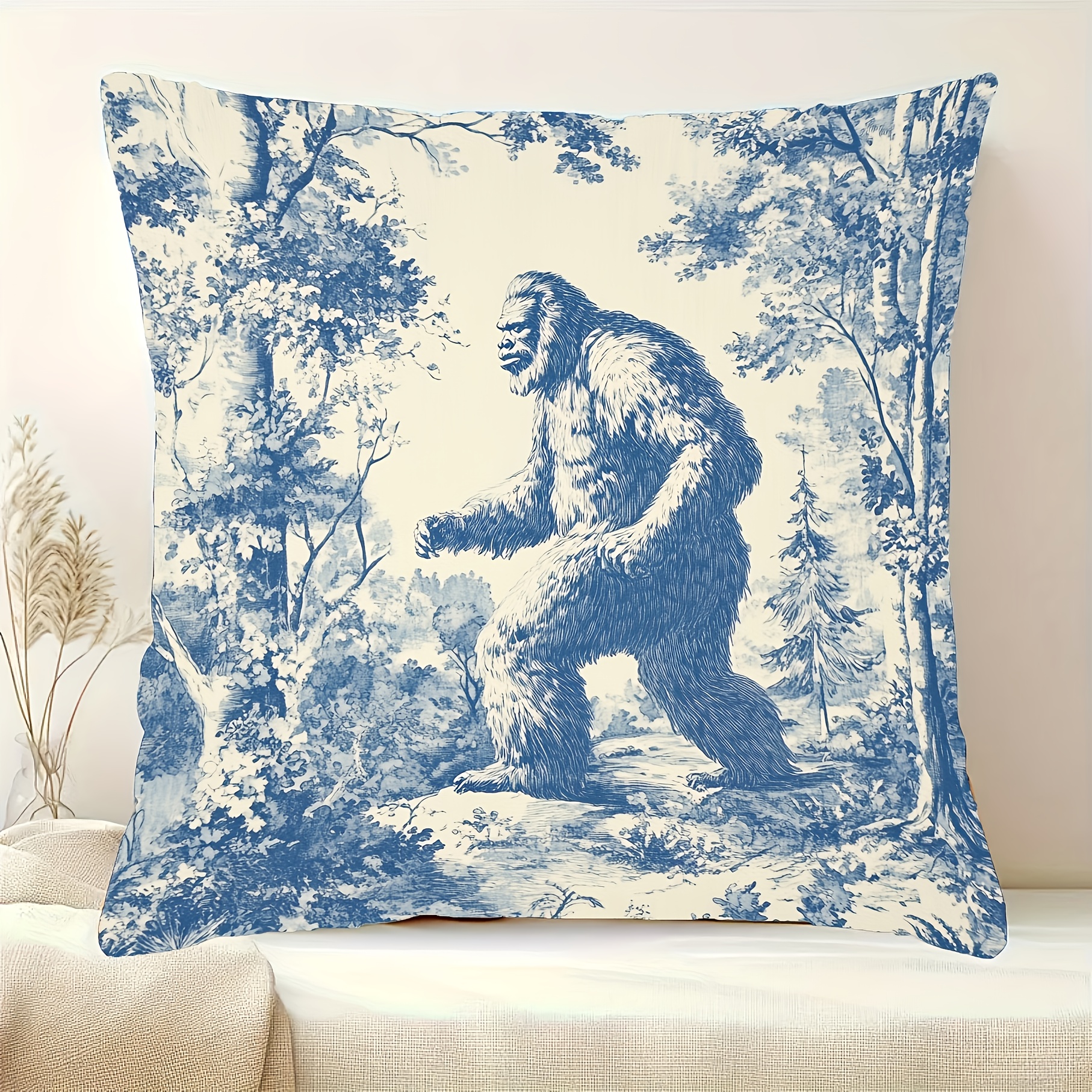 TEMU 1 housse de coussin Bigfoot, 18X18 pouces, en polyester lavable en machine avec fermeture éclair, impression recto, housse de coussin décorative
