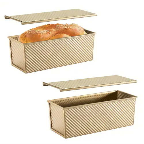 2pcs extra long pans with lids 12 3 x 4 7 inches non stick quick release coating 2 2 lb dough capacity ideal for baking bread toast more christmas easter valentines thanksgiving mothers day bread baking supplies