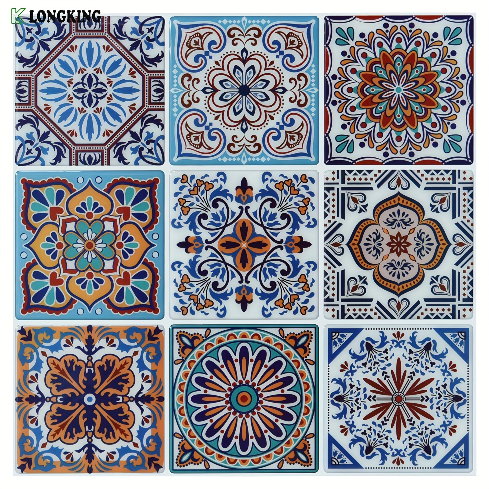 

Longking 12" X 12" Peel And Stick Backsplash Tile Stickers, Colorful Talavera Mexican Tiles, 10 Sq.ft/case