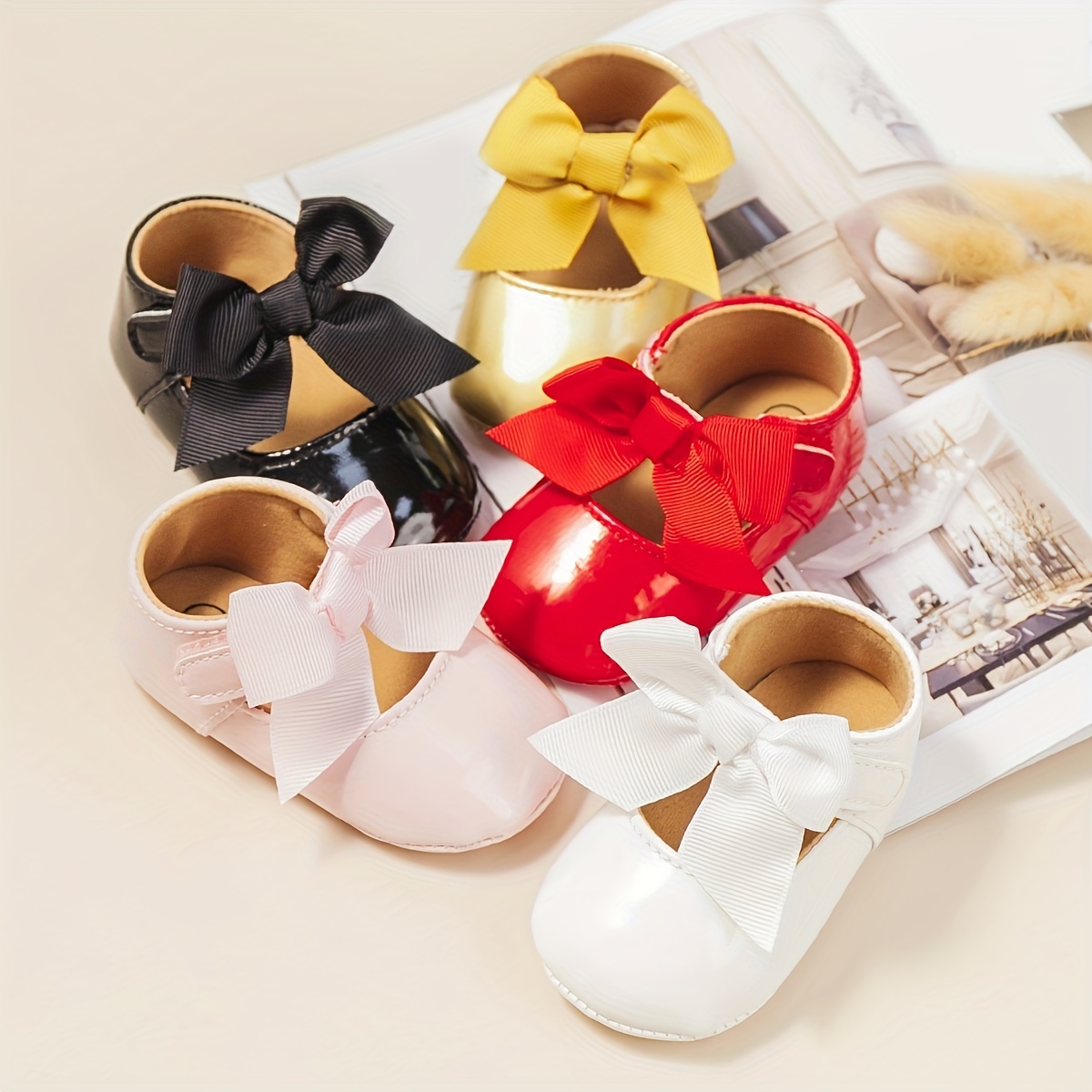 

Trendy Cute Solid Color Bowknot Decor Jane Shoes For Baby Girls, Lightweight Non-slip Walking Shoes For Spring And Autumn