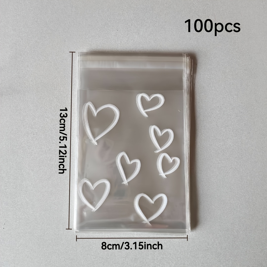 TEMU 100/200pcs, Heart Pattern Blank Bags, Large Of White And Pink Cute Cartoon Candy Packaging Bags, Jewelry Storage And Gift Wrapping Supplies,