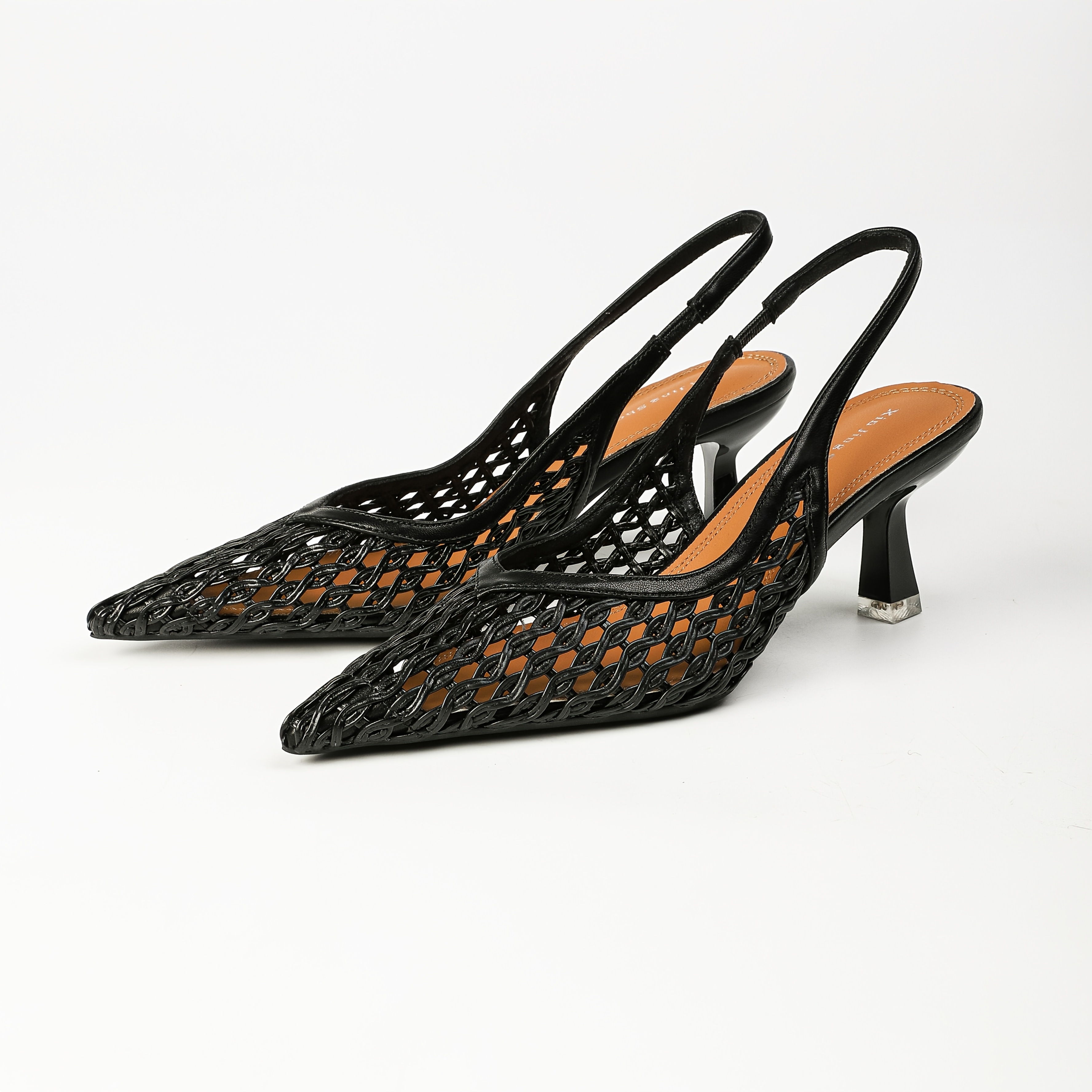 Image of French Woven Hollow Pointed Toe Ankle Strap High Heels Women's Breathable Mesh Wine Glass Heel Commuter Stiletto Sandals, Women Shoes