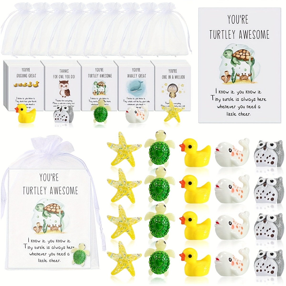conjunto de 75 presentes de apreciação para funcionários em atacado para   de trabalho, cartões de   inspiradoras com trocadilhos de animais,   de resina engraçados,  , baleias, tartarugas e corujas como lembrancinhas de bolso para o escritório 0