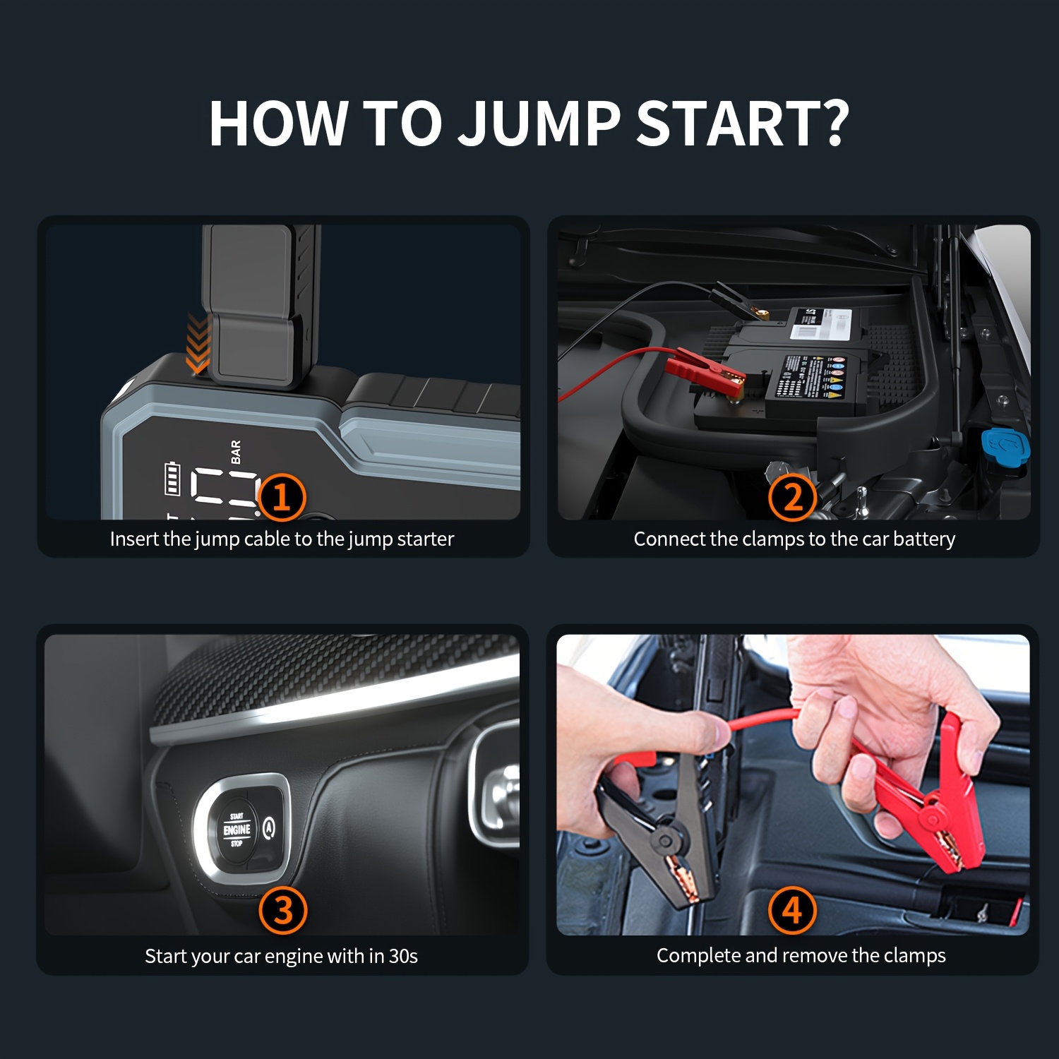   portable car starter 5000a   battery jump starter car battery jump box car battery charger 12v portable car starter suitable for 8 5l gasoline and 7 0l   cars with usb   bank function and led flashlight Product details 7