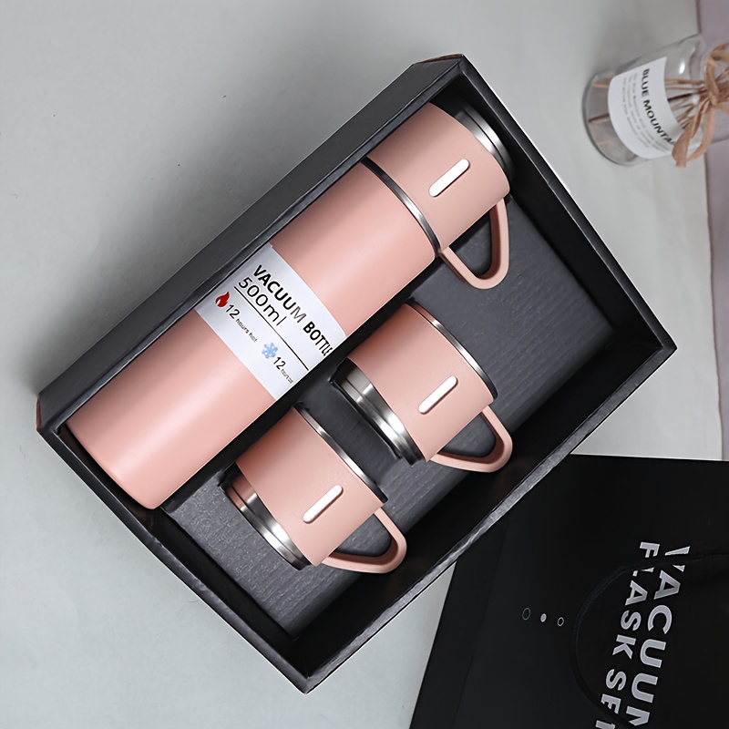 TEMU Stainless Steel Large Capacity Tumbler 550ml 28*9*7cm 3 Lids Set For Hiking Gym Mug Vacuum Christmas Gift Tumbler Set
