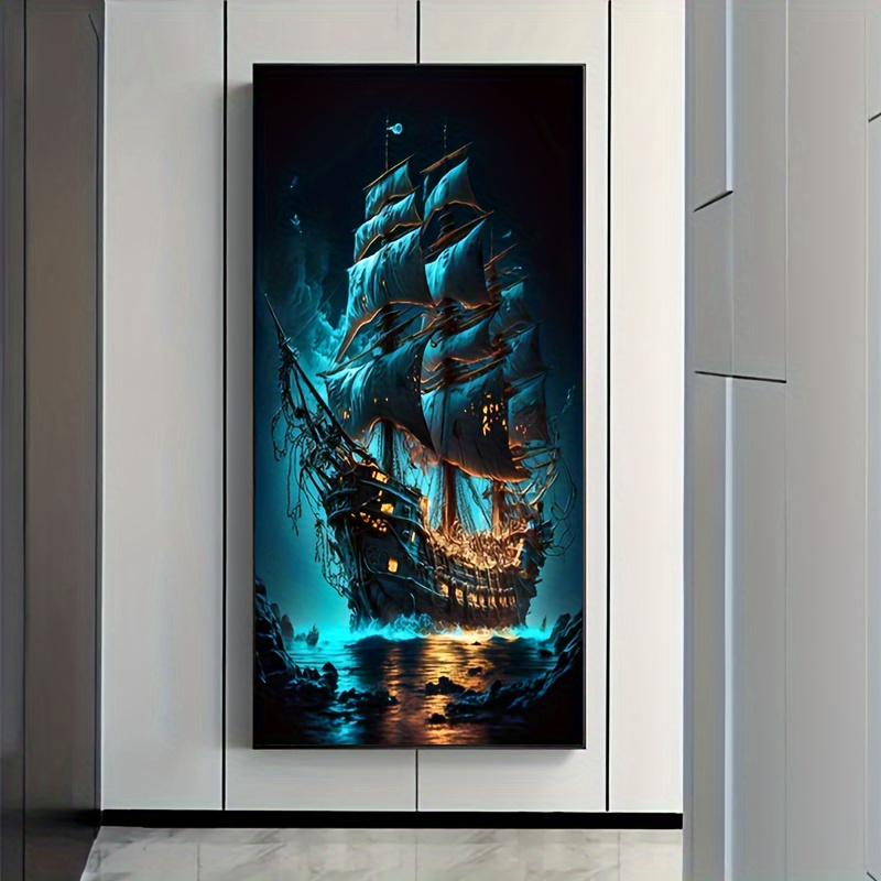 

Diy 5d Diamond Painting Kit - Pirate Ship Mosaic Art, Round Acrylic Diamonds, 110x50cm Craft Set For Home Wall Decor