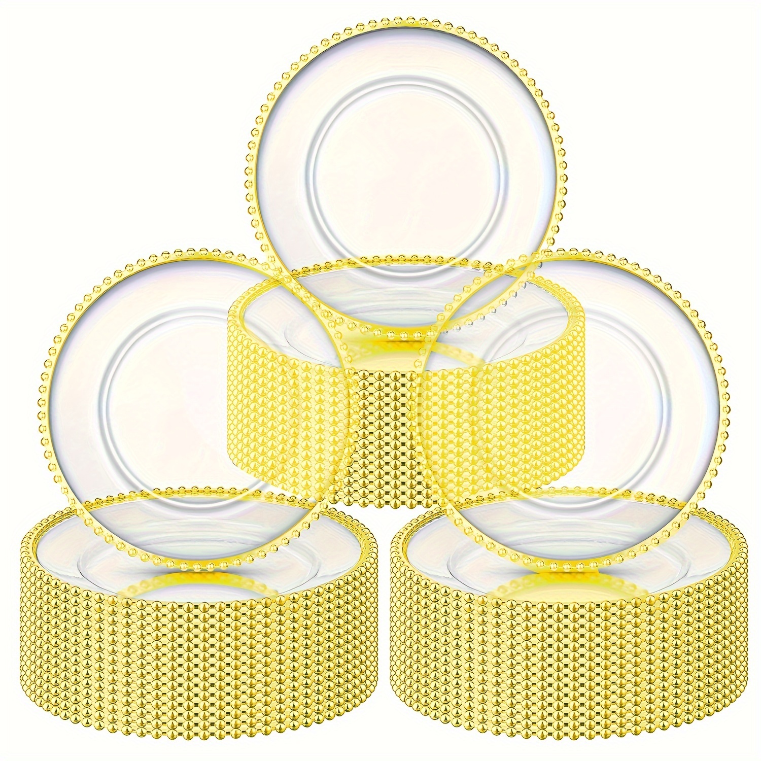 

50 Pcs Clear Charger Plates 13 Inch Plastic Round Dinner Plates With Beaded Rim Dinner Table Decorative Plates For Home Wedding Kitchen Birthday Bridal Shower Party Dinner Table Supply (golden)