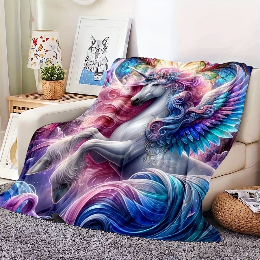 

1pc Of And Beautiful Unicorn Patterned Flannel Blanket Super Soft And Comfortable High-quality Suitable For Bedroom Living Room Outdoor Use