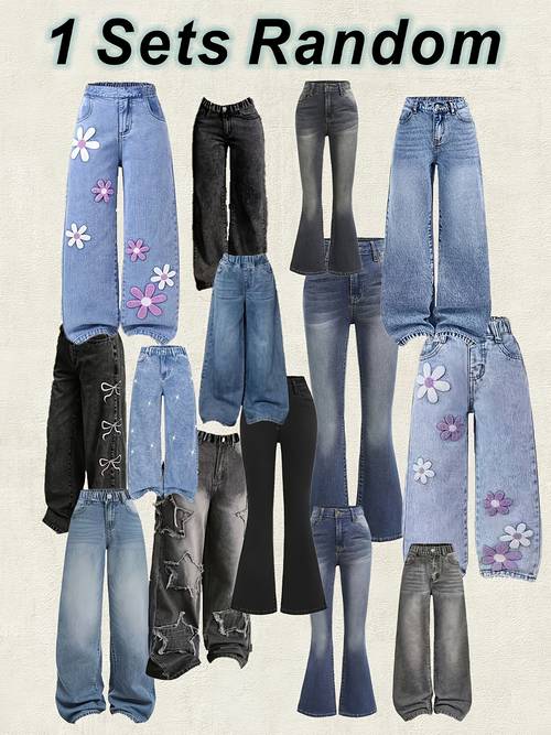 envío aleatorio de 1 pantalón vaquero y2k para niñas, para niñas y adolescentes de 4 años, jeans de , un vestido y popular para niñas en , como un lindo regalo de vacaciones. , no una .