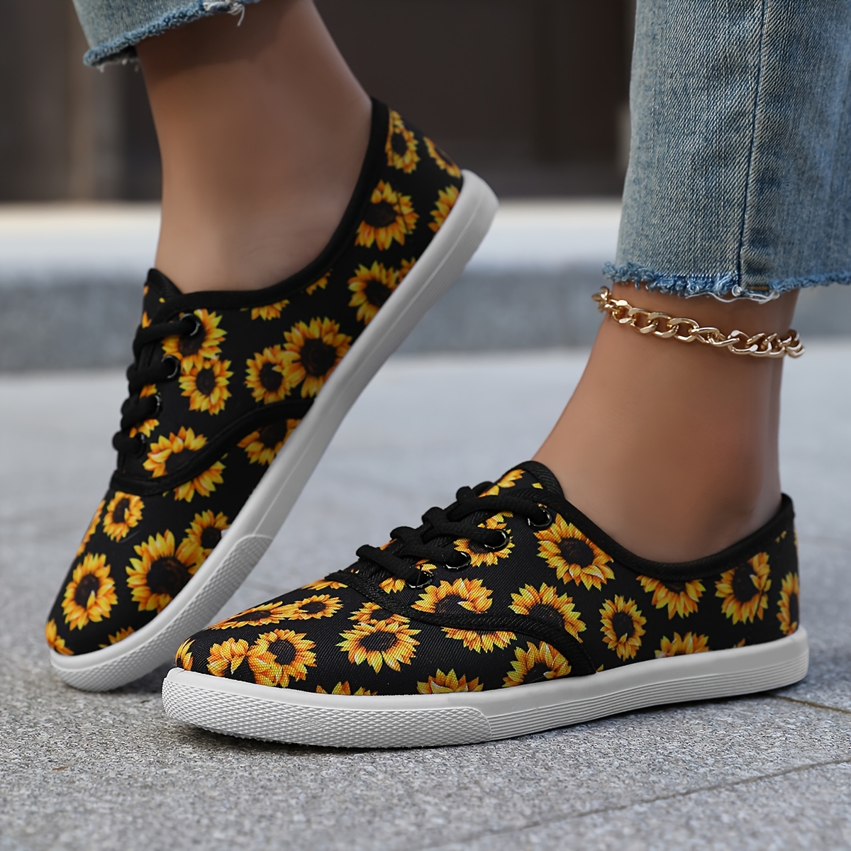 Uin Footwear Sunflower Shoes Uinwomens Artistic Slip On Shoes