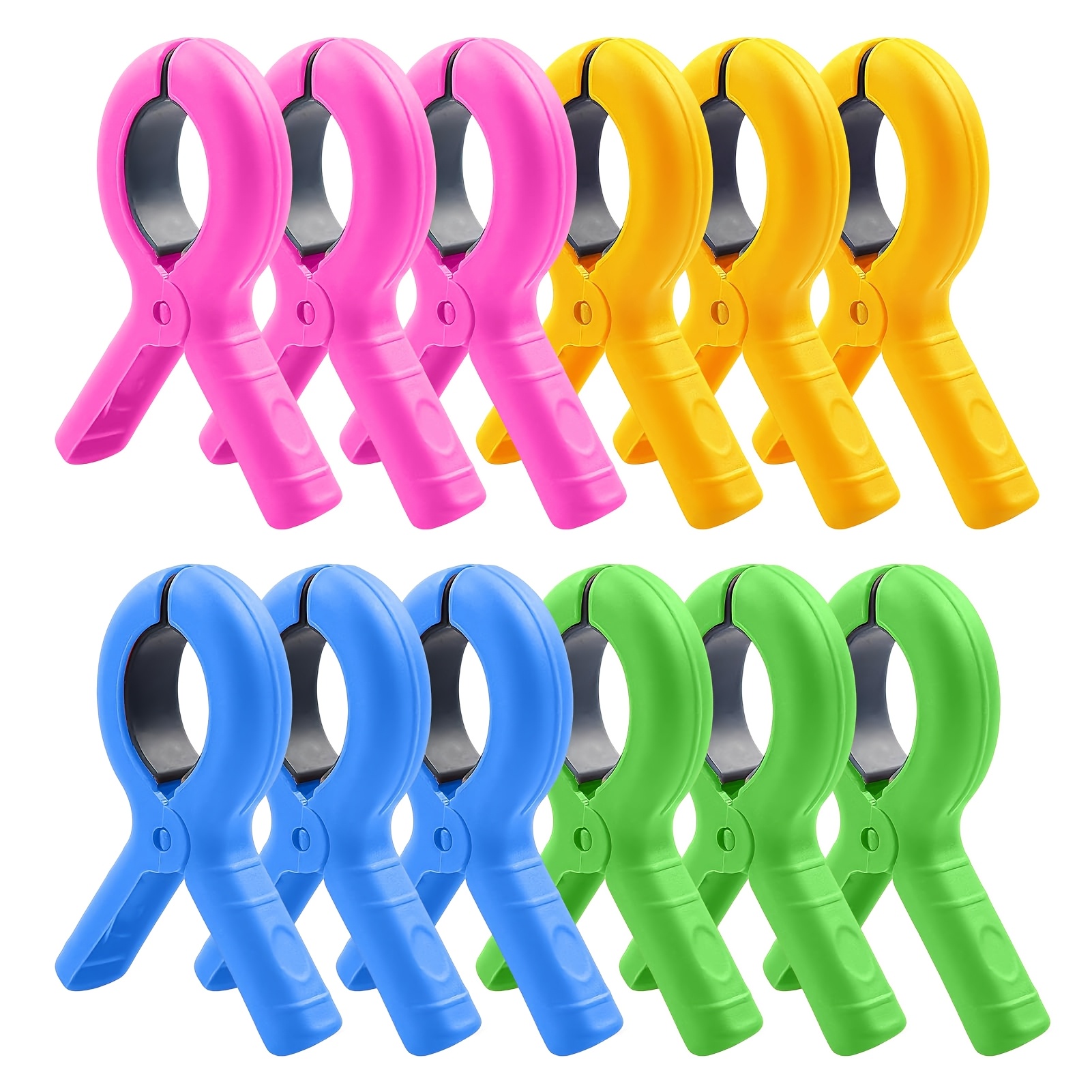 E-shop 12 Stück Jumbo Strandtuch-Clips | Robuste, winddichte Klemmen, für Pool, Kreuzfahrt, Loungestuhl - Starkes Griff-Enorme Wäschestöcke, für Decke,