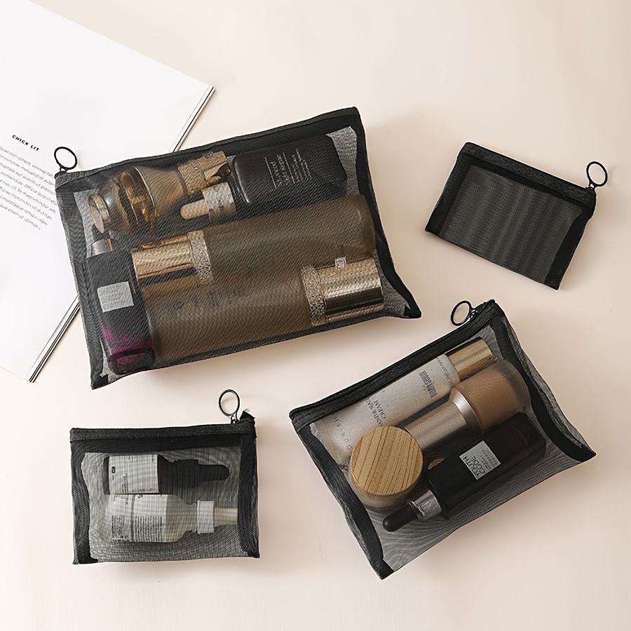 Image of 4pcs Set Transparent Mesh Cosmetic Storage Bags, Simple Portable Large-capacity Organizer Pouches, Travel-friendly Toiletry Bags