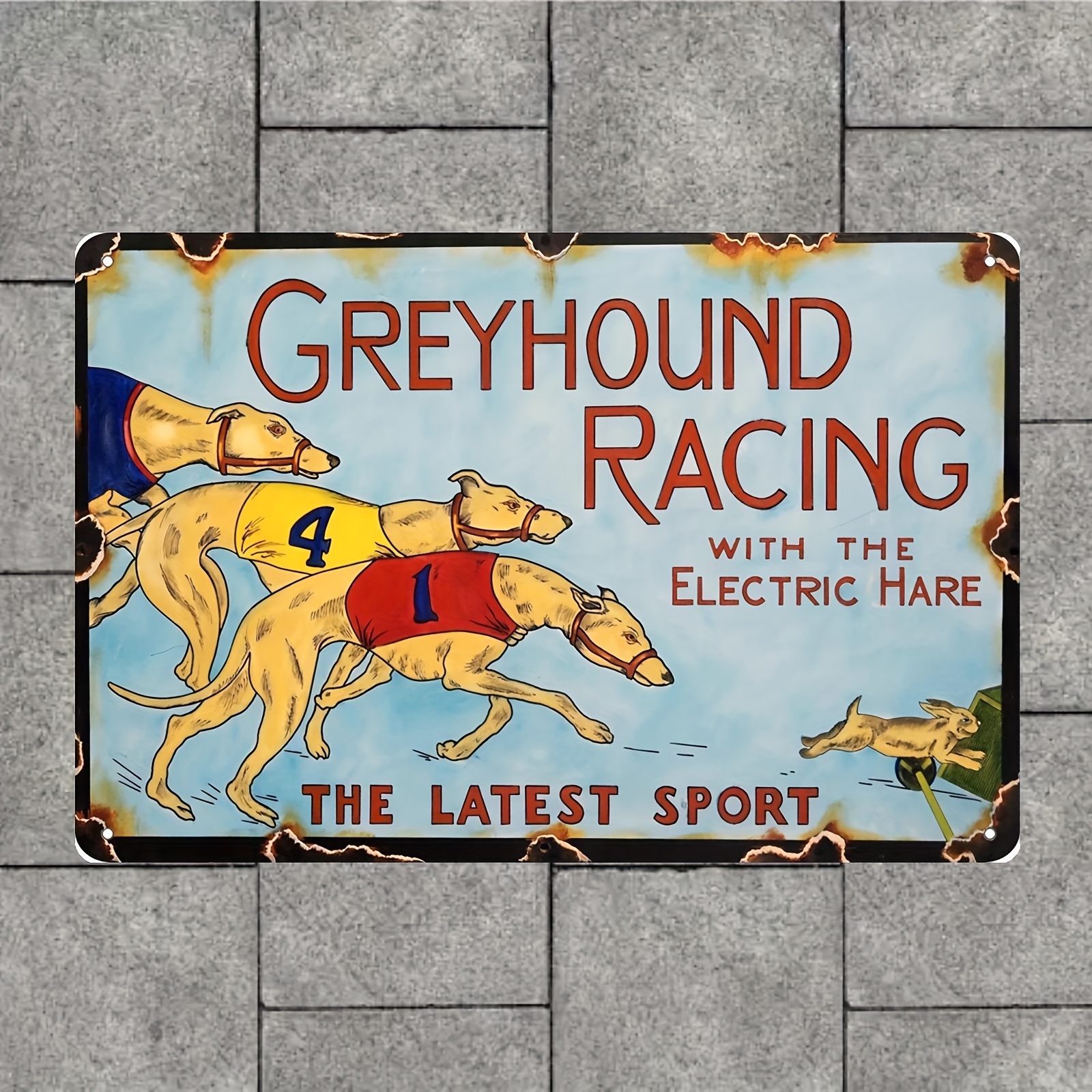 

1pc Vintage Greyhound Racing Tin Sign - Decorative , Vertical Rectangular Metal Wall Plaque For Man Cave, Bar, And Home Decor -