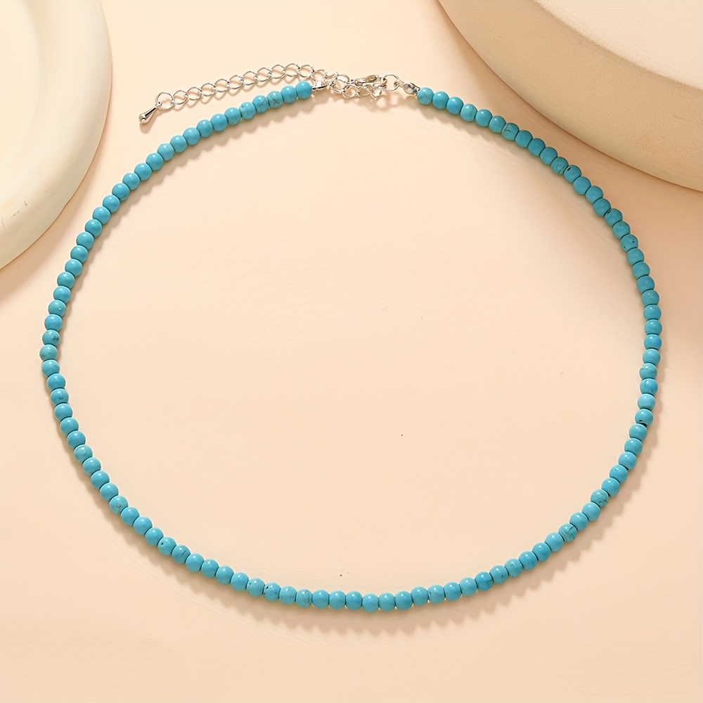 Natural Stone Natural Turquoise 4mm Round Beads Necklace The Sea Necklace