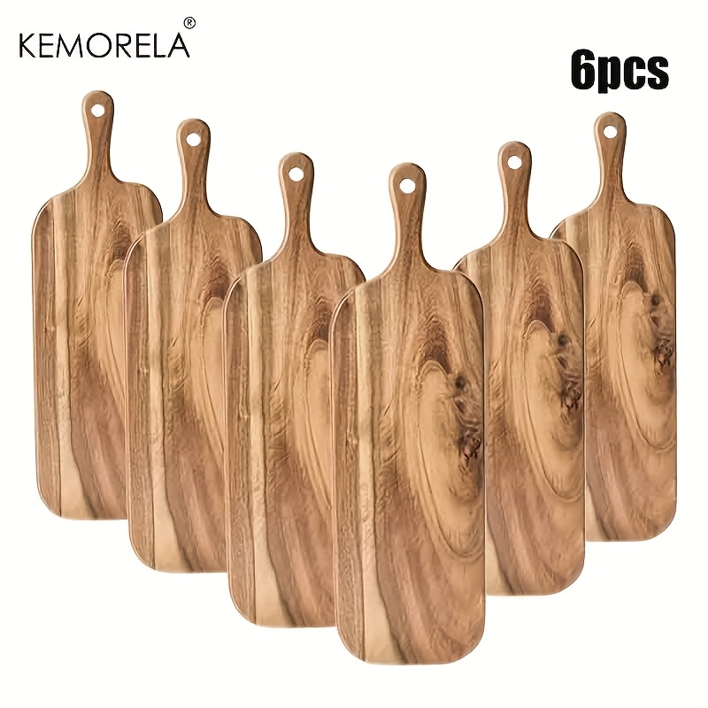 Image of Kemorela 2/4/6pcs Wooden Cutting Boards With Handles - Premium Wooden Serving Trays For And Wedding Gifts - Decorative Charcuterie Boards For Cutting Cheese, Bread, Vegetables And Fruit