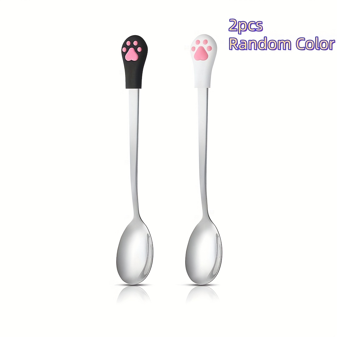 TEMU Stainless Steel Cat Paw Feeding Spoon With Ergonomic Long Handle & Paw Print Design - Hygienic Pet For Wet Food, Cat Treats, Tuna, - Durable