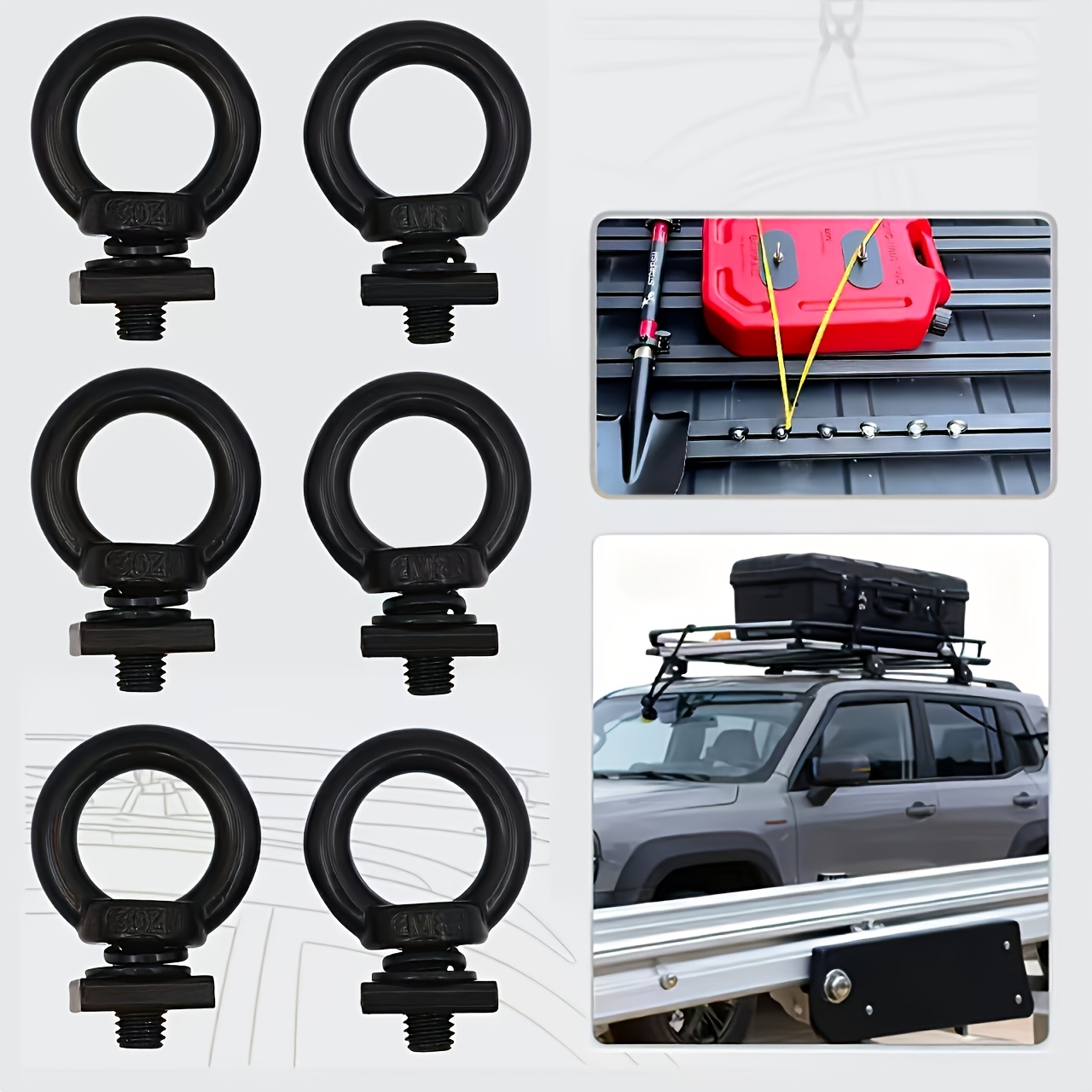 TEMU Car Luggage Rack Special Additions 6pcs Set Of Stainless Steel Hooks Binding Rings Outdoor Self-driving Luggage Fixing Rust-proof Adapter Roof