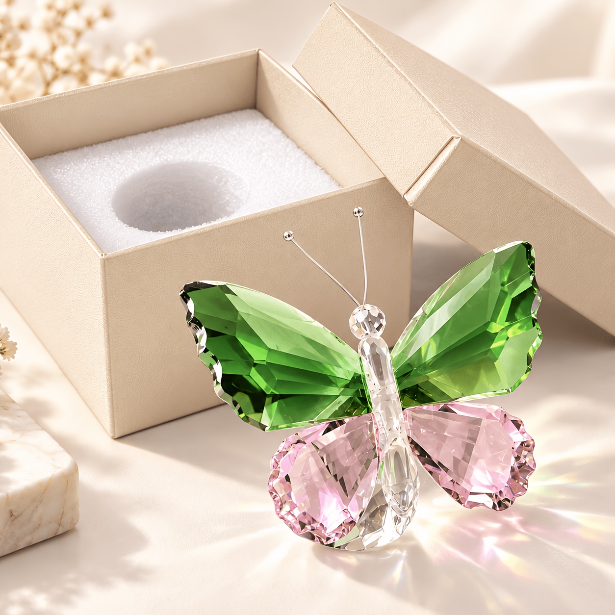 TEMU Figurines de papillons en cristal, statues de papillons en verre rose, ornements de papillons en cristal avec base en boule de verre