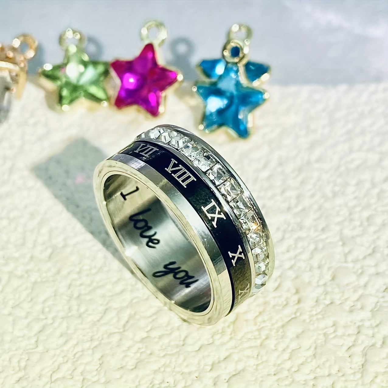 personalized anniversary wedding birthday ring custom roman   vi ix xii engraved name date rotatable band durable stainless steel jewelry gift for women men   valentines christmas present affordable   wedding jewelry synthetic stone embellishments holiday keepsake stylish accessory     mens jewelry Product details 8