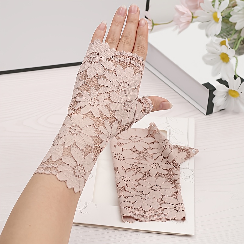 TEMU ハーフフィンガー デコレーティブ ショートグローブ 夏用 薄手スタイル 女性用 タトゥーカバー ミドル丈 フィンガー