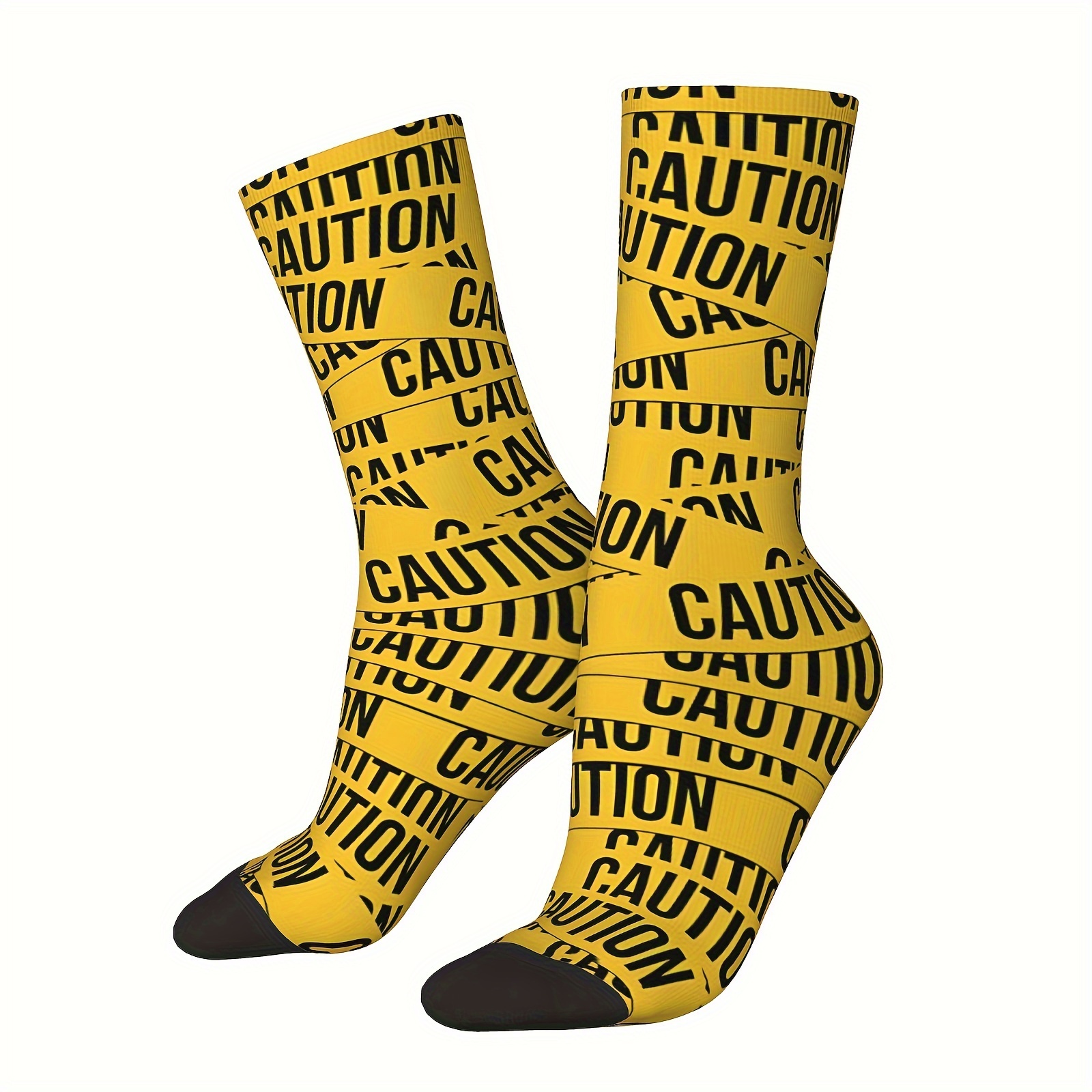 TEMU 1 Pair Men's Funny Anime Socks - Crazy Harajuku Hip Hop Novelty Crew Socks With Text & Caution , Hand Washable Gift For Fans, Parties & Casual Wear ()