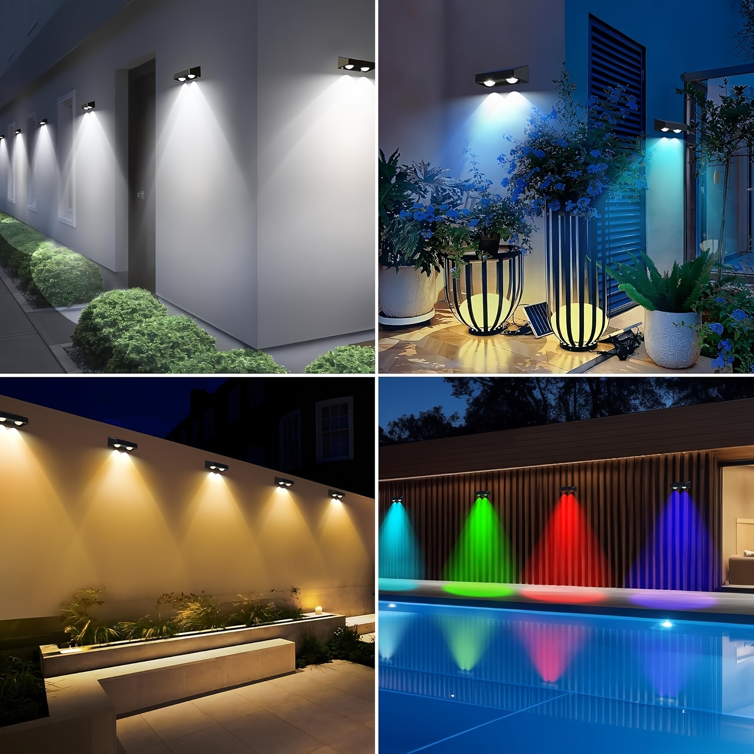 outdoor solar fence lights 4 pack warm   white rgb 7 color solar wall lights solar deck lights for railings walls deck fence porch lights lights street lights patio house and garage Product details 6